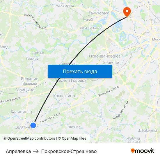 Апрелевка to Покровское-Стрешнево map