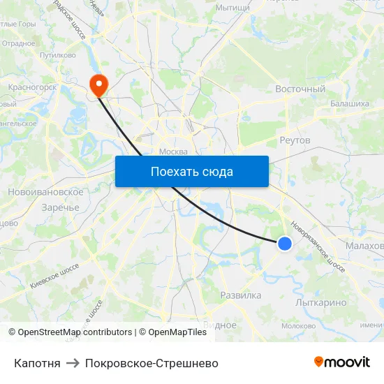 Капотня to Покровское-Стрешнево map