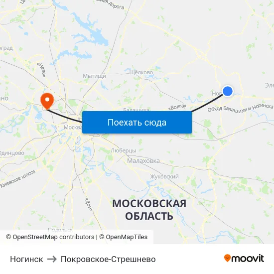 Ногинск to Покровское-Стрешнево map