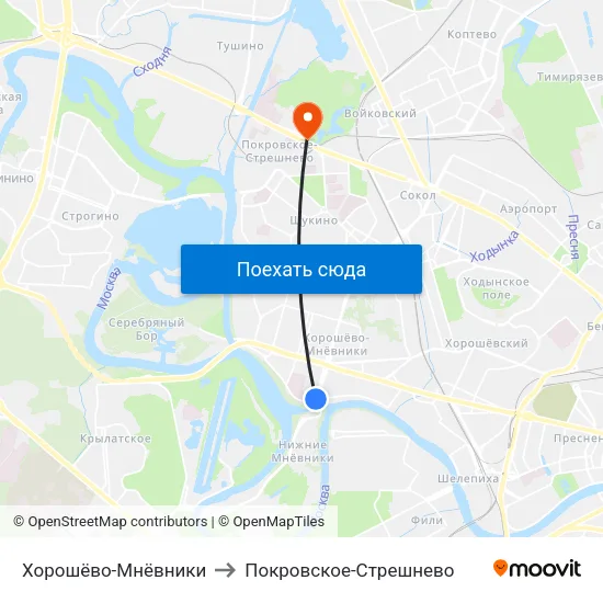 Хорошёво-Мнёвники to Покровское-Стрешнево map