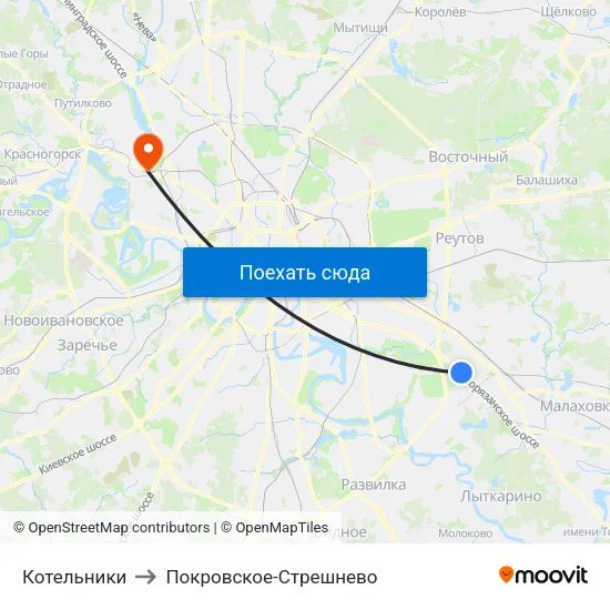 Котельники to Покровское-Стрешнево map