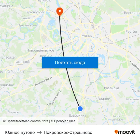 Южное Бутово to Покровское-Стрешнево map
