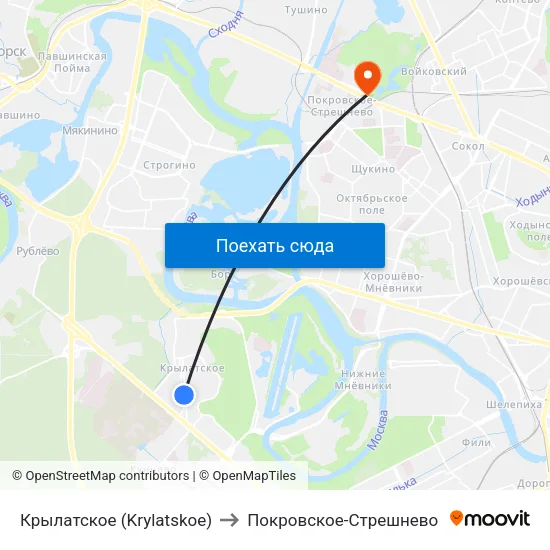 Крылатское (Krylatskoe) to Покровское-Стрешнево map
