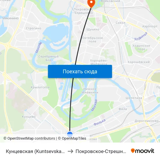 Кунцевская (Kuntsevskaya) to Покровское-Стрешнево map
