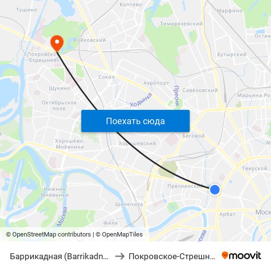 Баррикадная (Barrikadnaya) to Покровское-Стрешнево map