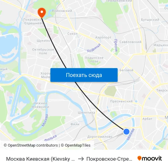Москва Киевская (Kievsky Station) to Покровское-Стрешнево map
