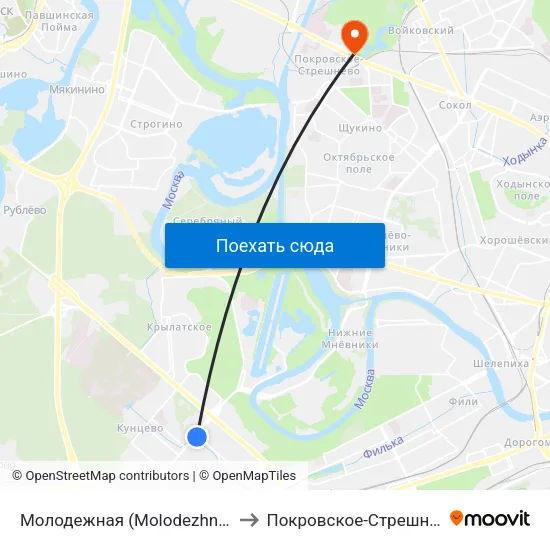 Молодежная (Molodezhnaya) to Покровское-Стрешнево map