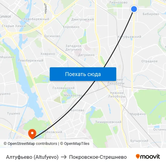 Алтуфьево (Altufyevo) to Покровское-Стрешнево map