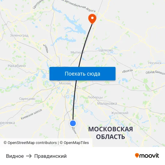 Видное to Правдинский map