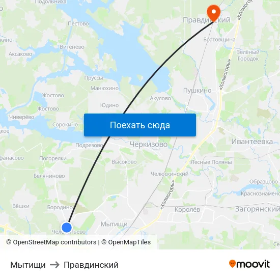 Мытищи to Правдинский map