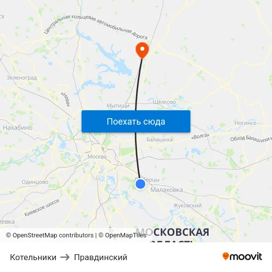 Котельники to Правдинский map