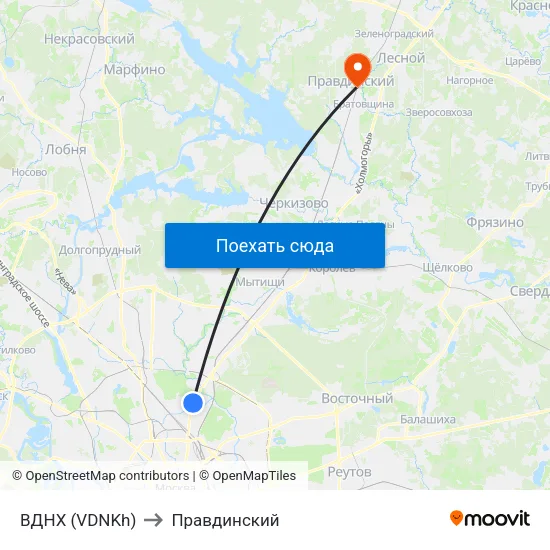 ВДНХ (VDNKh) to Правдинский map
