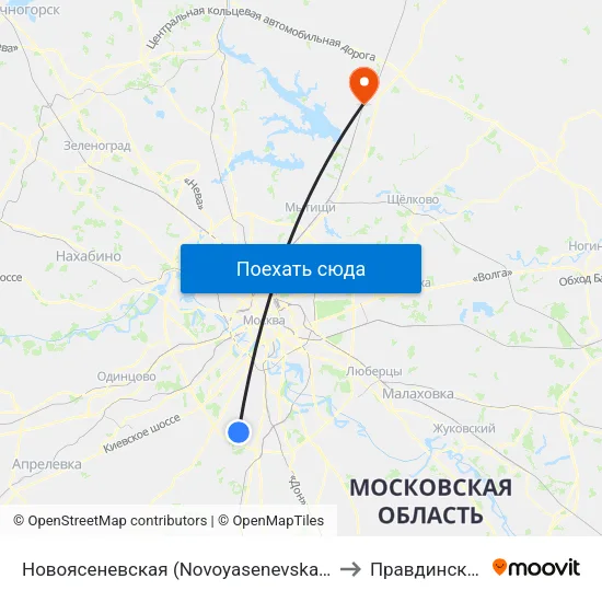 Новоясеневская (Novoyasenevskaya) to Правдинский map
