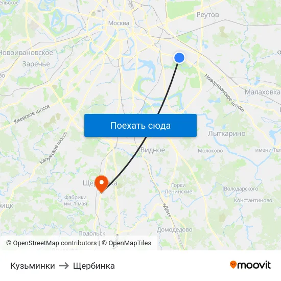 Кузьминки to Щербинка map