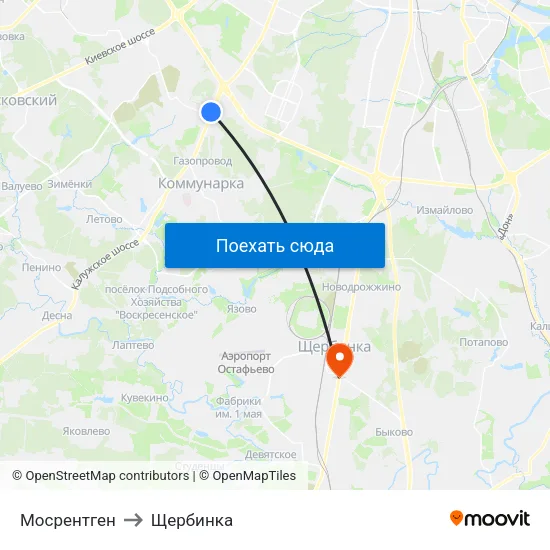 Мосрентген to Щербинка map