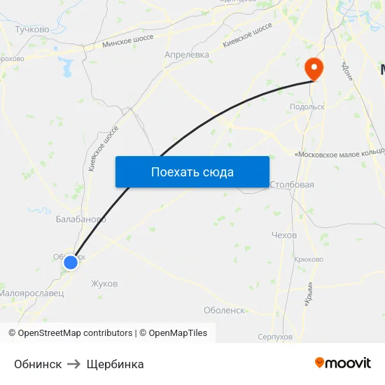 Обнинск to Щербинка map