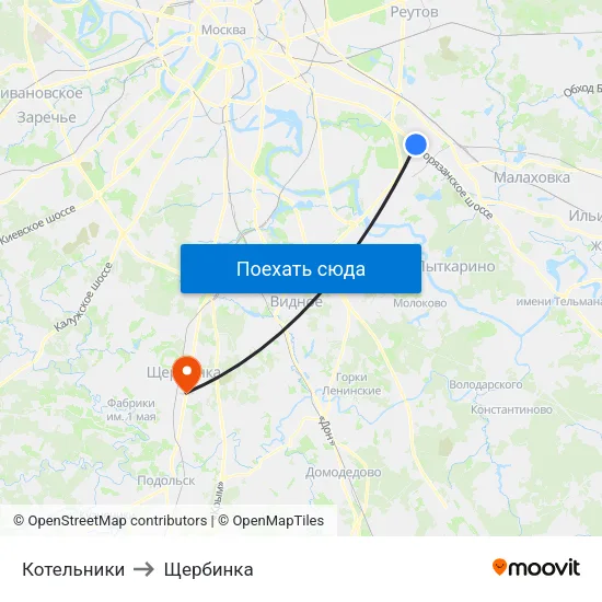 Котельники to Щербинка map