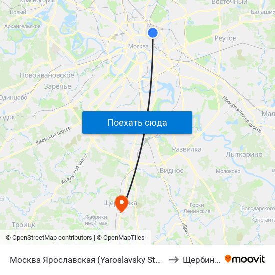 Москва Ярославская (Yaroslavsky Station) to Щербинка map