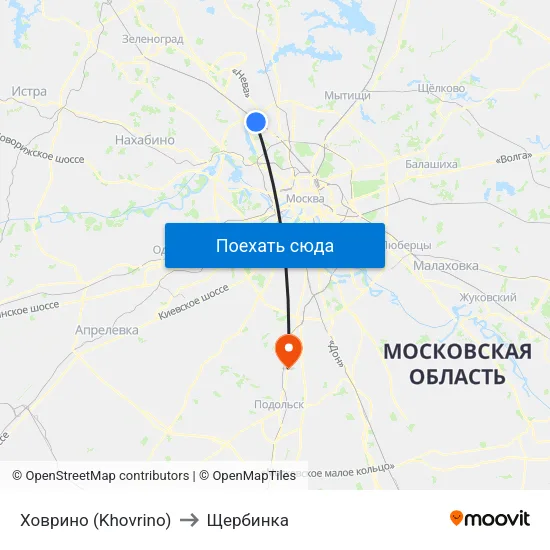 Ховрино (Khovrino) to Щербинка map
