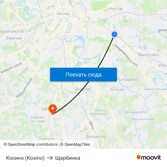 Косино (Kosino) to Щербинка map