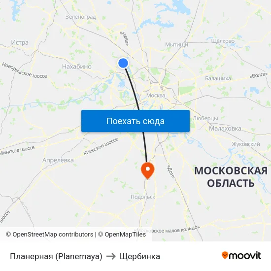 Планерная (Planernaya) to Щербинка map