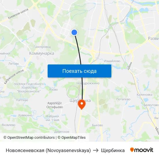 Новоясеневская (Novoyasenevskaya) to Щербинка map
