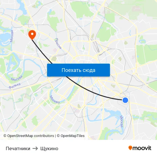 Печатники to Щукино map