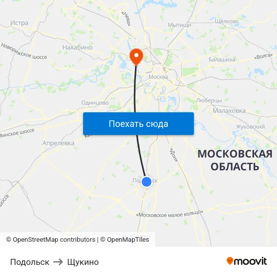 Подольск to Щукино map