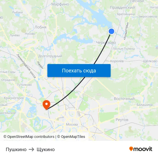 Пушкино to Щукино map