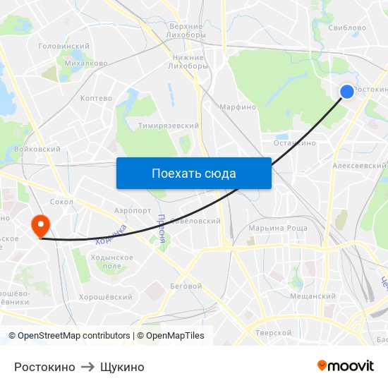 Ростокино to Щукино map