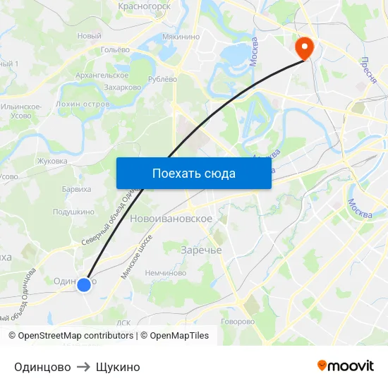 Одинцово to Щукино map