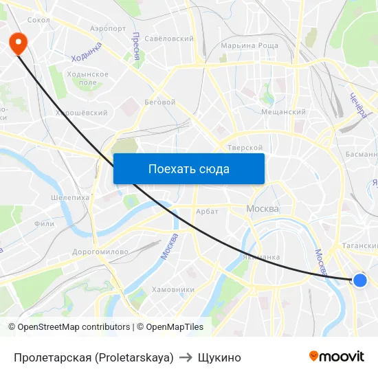 Пролетарская (Proletarskaya) to Щукино map