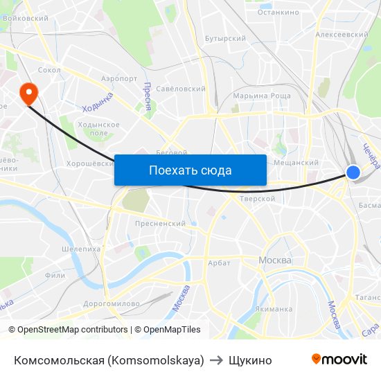 Комсомольская (Komsomolskaya) to Щукино map