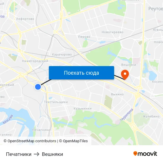 Печатники to Вешняки map