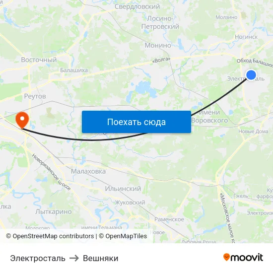 Электросталь to Вешняки map
