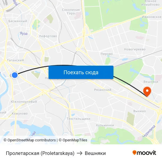 Пролетарская (Proletarskaya) to Вешняки map
