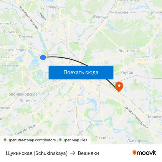 Щукинская (Schukinskaya) to Вешняки map