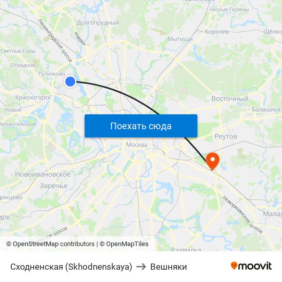 Сходненская (Skhodnenskaya) to Вешняки map
