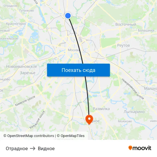 Отрадное to Видное map