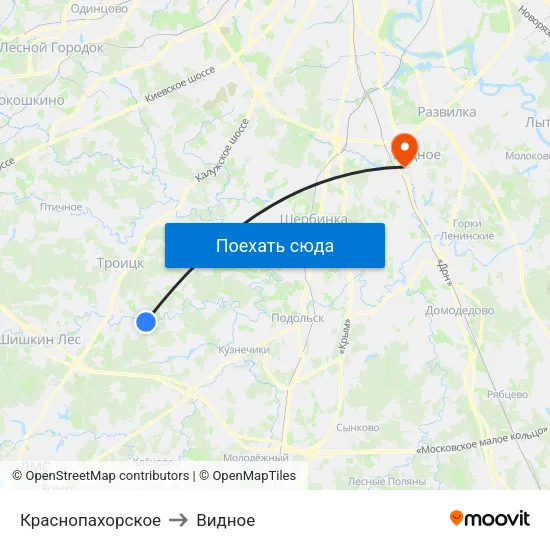 Краснопахорское to Видное map