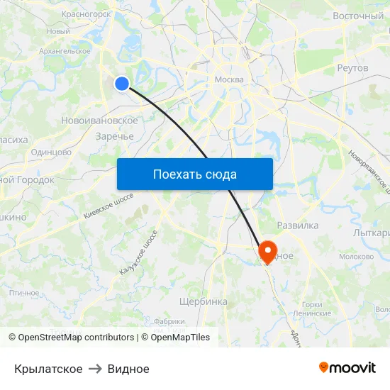 Крылатское to Видное map