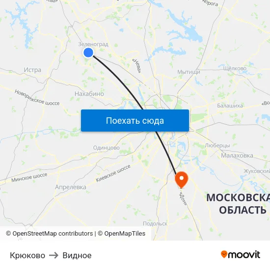Крюково to Видное map