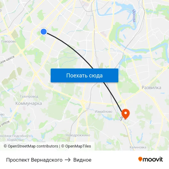 Проспект Вернадского to Видное map