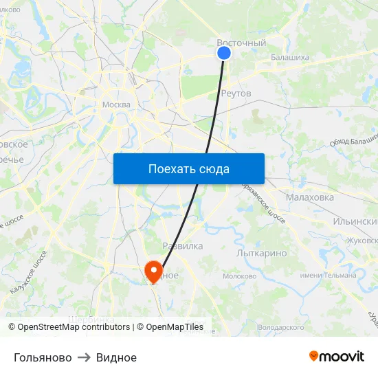 Гольяново to Видное map