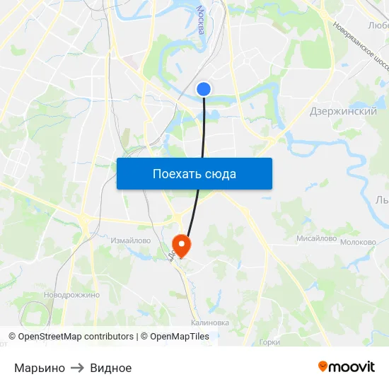 Марьино to Видное map