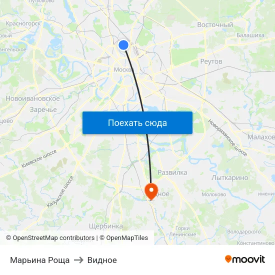Марьина Роща to Видное map