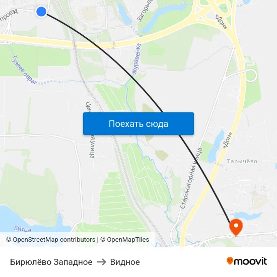 Бирюлёво Западное to Видное map