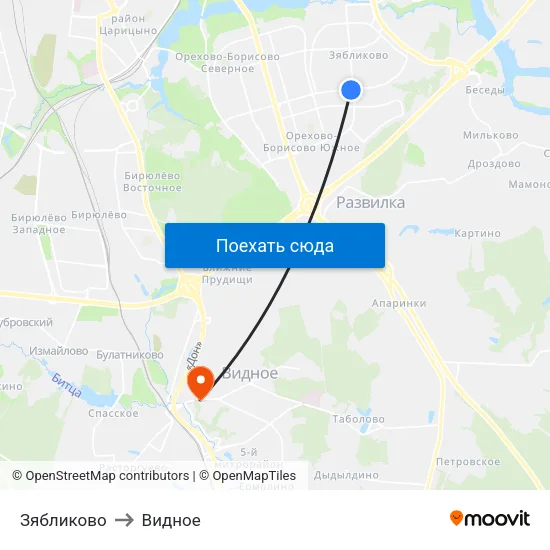 Зябликово to Видное map