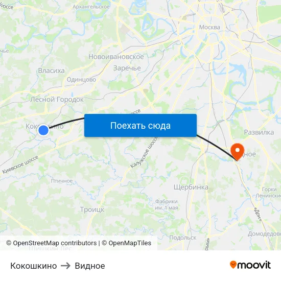Кокошкино to Видное map
