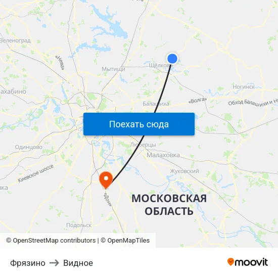 Фрязино to Видное map